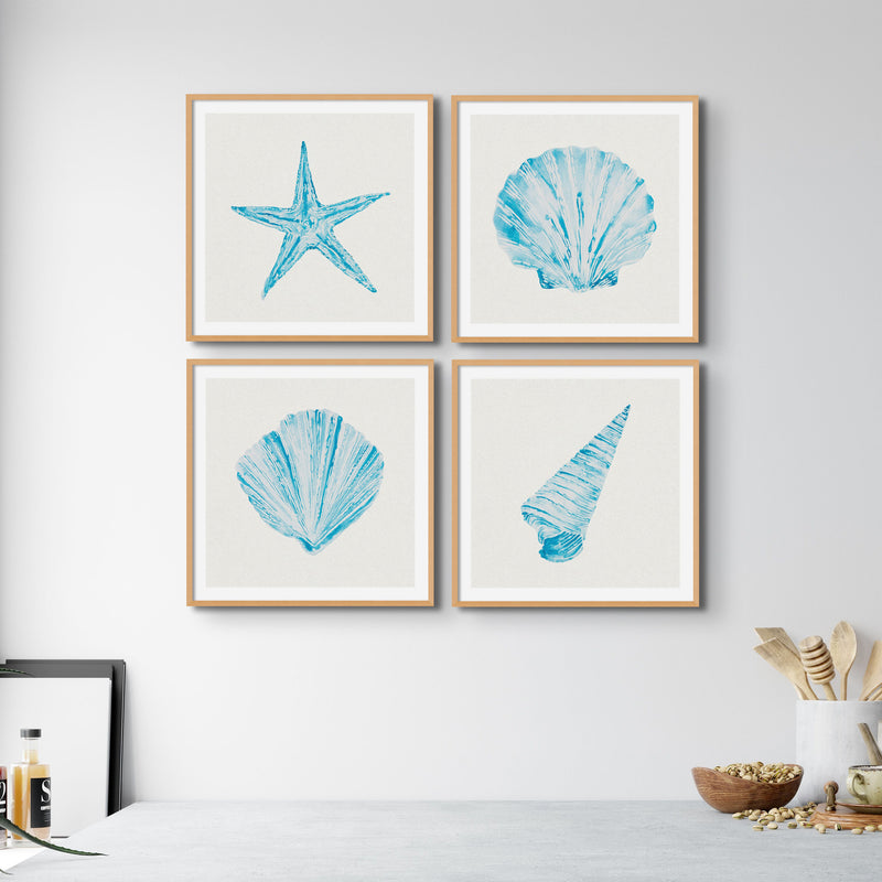 Aqua Watercolour Fan Shell | Shell Print Wall Art - Unframed - Beach ...