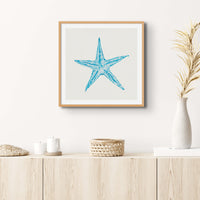 Aqua Watercolour Starfish Painting | Starfish Print Wall Art - Unframed Wall Art