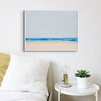 Beach On a Clear Day | Blue Sea Painting - Framed Wall Art