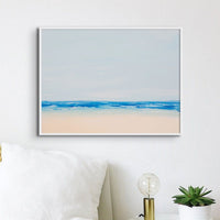 Beach On a Clear Day | Blue Sea Painting - Framed Canvas