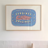 Sardine Painting | Cornish Blue Tin of Sardine Print | Colourful Kitchen Art - Unframed