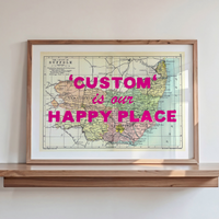 Custom Map Print for Any Location | Personalised Vintage Map Print | Pink Font