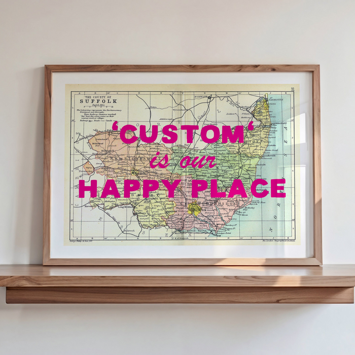 Custom Map Print for Any Location | Personalised Vintage Map Print | Pink Font
