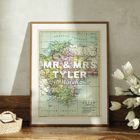 Wedding and Engagement Map Print - White Font - From £18 - Beach House Art