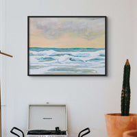 Dusk Sea Painting | Beach Painting - Framed Sunset Print