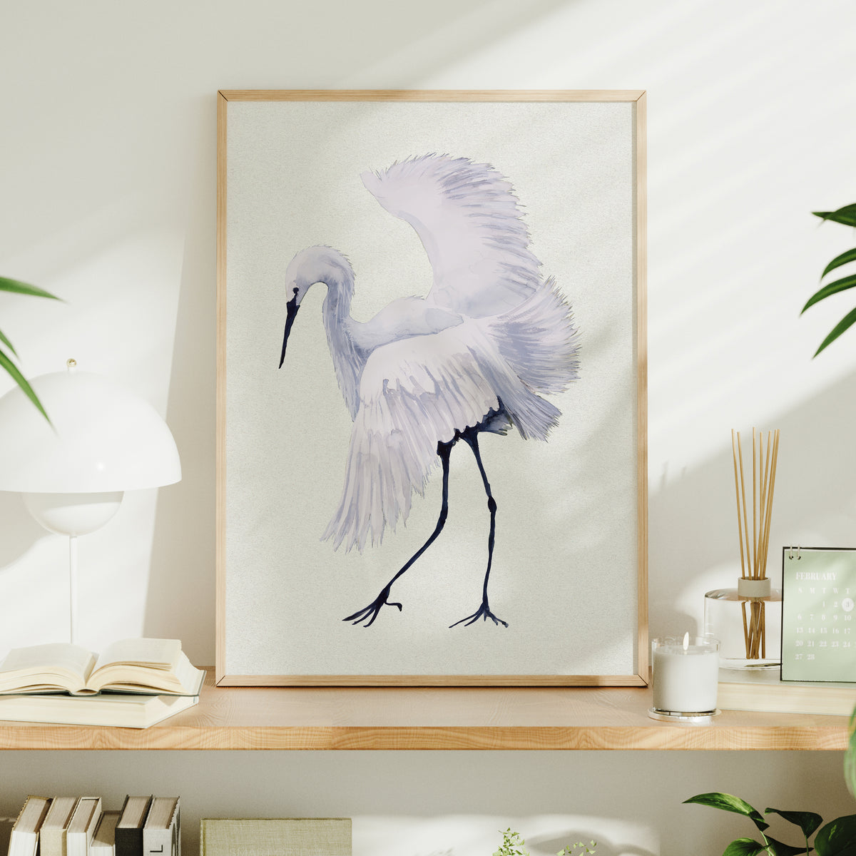 Set of Three White Egret Prints | Natural Background | Watercolour Bird Paintings -  Unframed