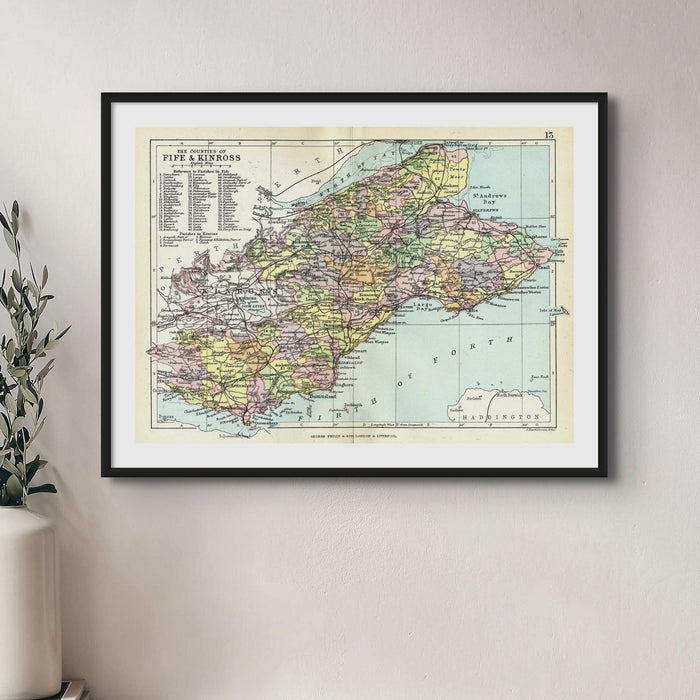 Fife and Kinross Map Print | Vintage Scotland Map Print - Framed