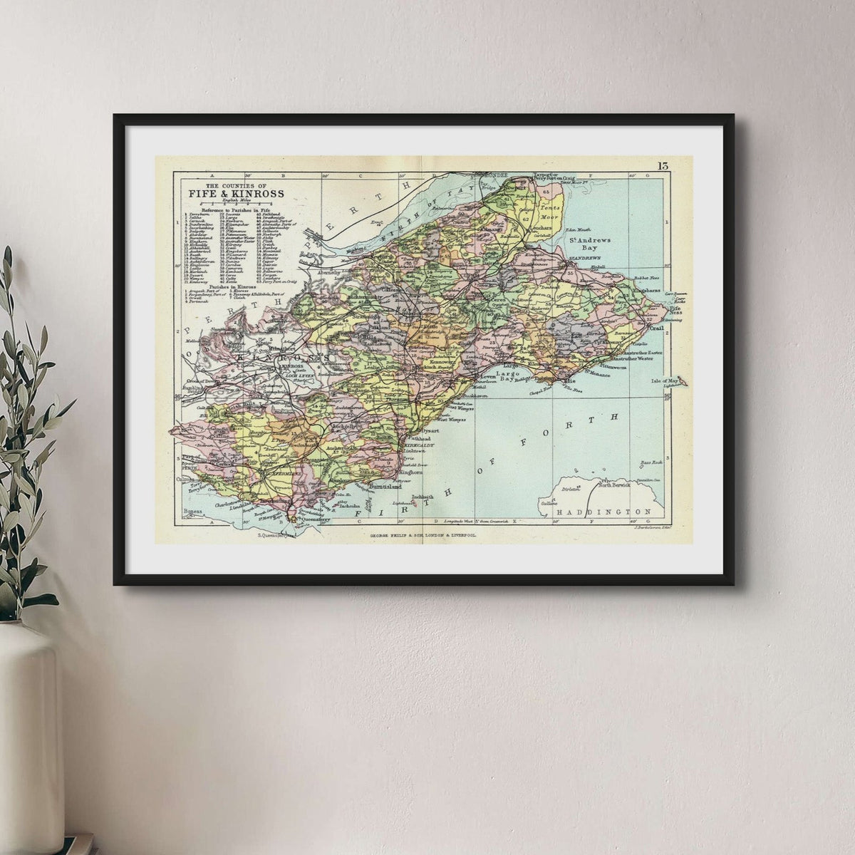 Fife and Kinross Vintage Map Print - Unframed