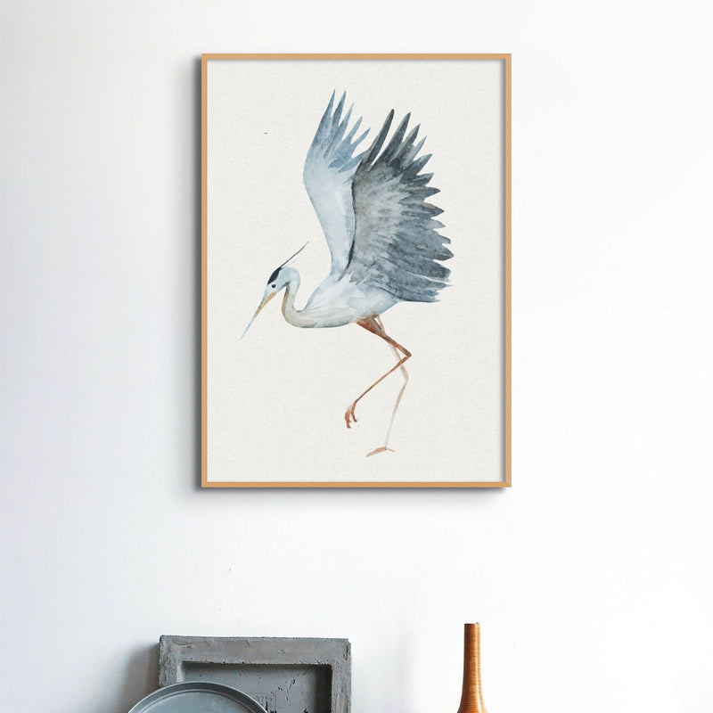 Set of Three Heron Prints - Unframed Set Beach House Art - Vintage bird paintings
