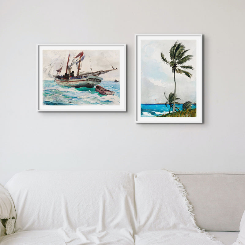 Sailing Schooner Painting | Vintage Watercolour Boat Painting Print - Unframed
