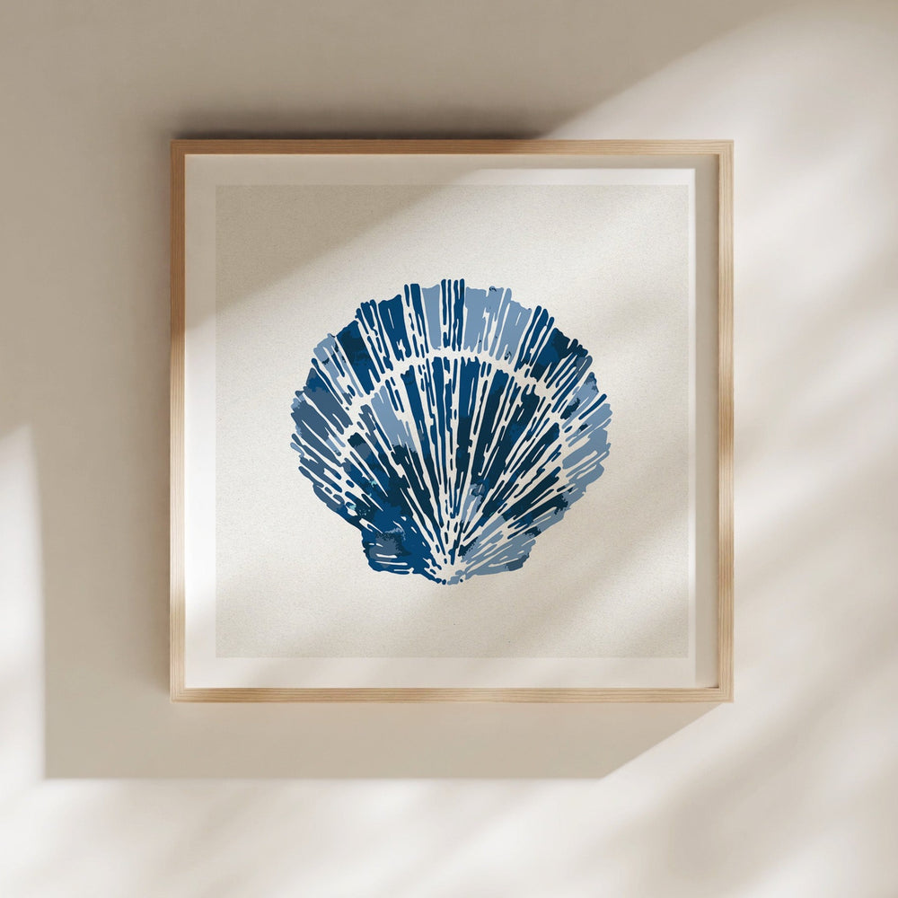Indigo Scallop Shell Art Print | Coastal Wall Art – Beach House Art