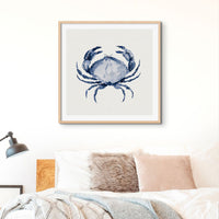 Indigo Dot Watercolour Crab Painting | Crab Art Print - Framed Wall Art