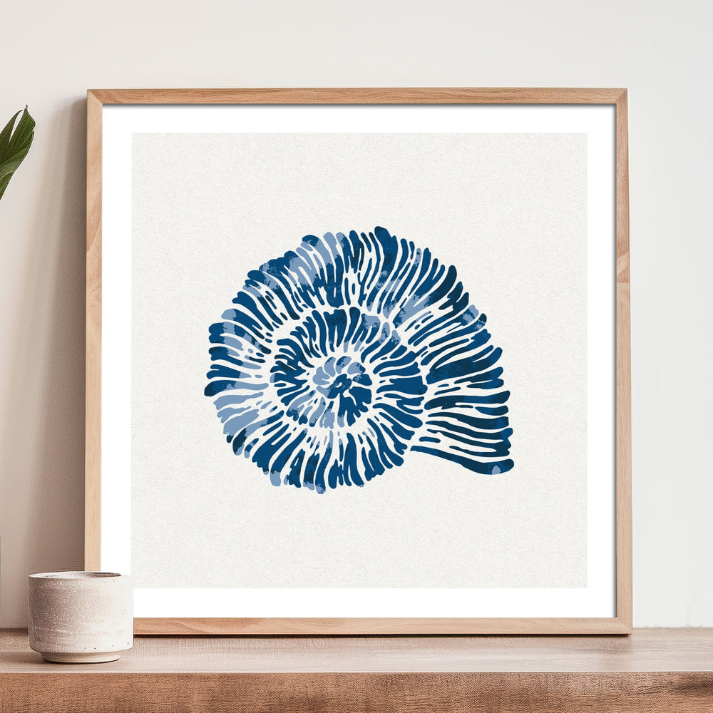 Indigo Spiral Shell Art Print | Coastal Wall Art – Beach House Art