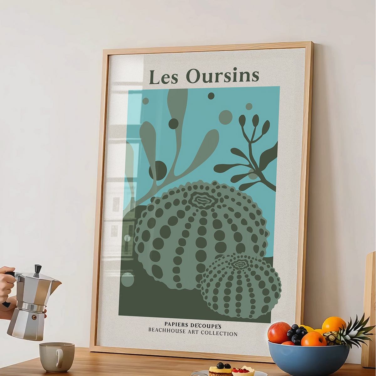 Les Oursins | Sage Green Sea Urchin Art Print | Coastal Wall Art - Unframed