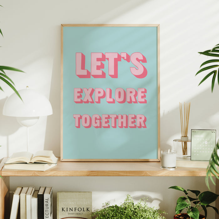 Let's Explore Together Quote Art | Beach Typography Print | Seafoam Blue - Unframed