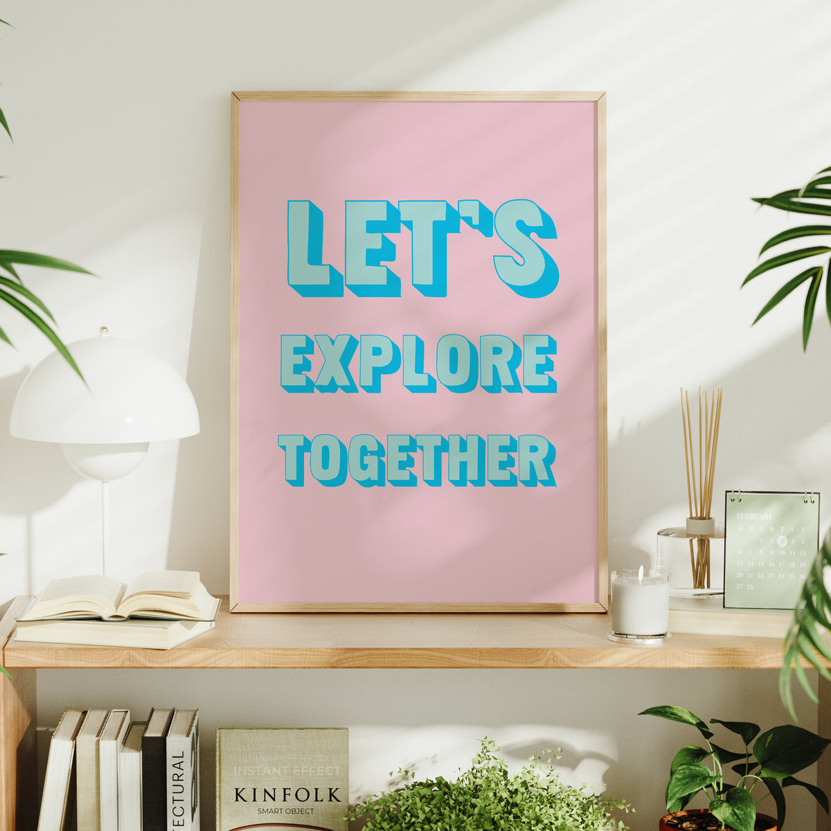 Let's Explore Together Quote Art | Beach Typography Print | Sunfaded Pink - Unframed