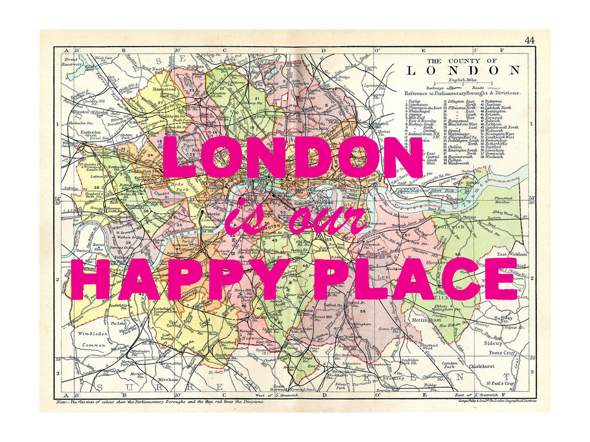 Custom Map Print for Any Location | Personalised Vintage Map Print | Pink Font