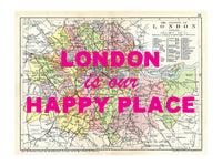 Custom Map Print for Any Location | Personalised Vintage Map Print | Pink Font