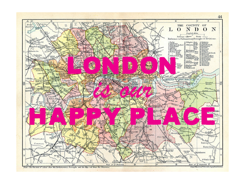 Custom Map Print for Any Location | Personalised Vintage Map Print | Pink Font