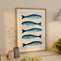 Mackerel on Paper | Kitchen Fish Wall Art Print  - Unframed
