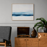 Marine Blue Coastal Painting | Abstract Beach Painting - Framed Canvas