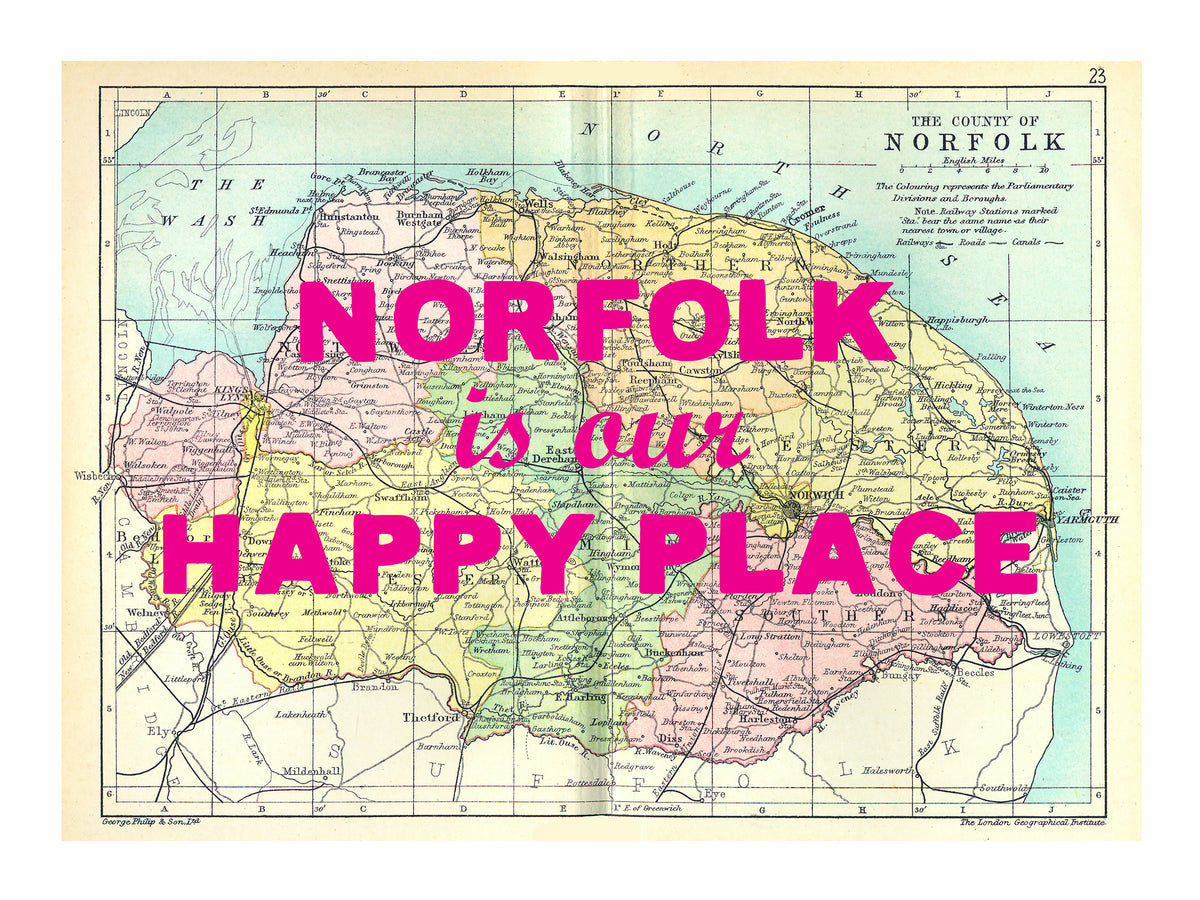 Custom Map Print for Any Location | Personalised Vintage Map Print | Pink Font