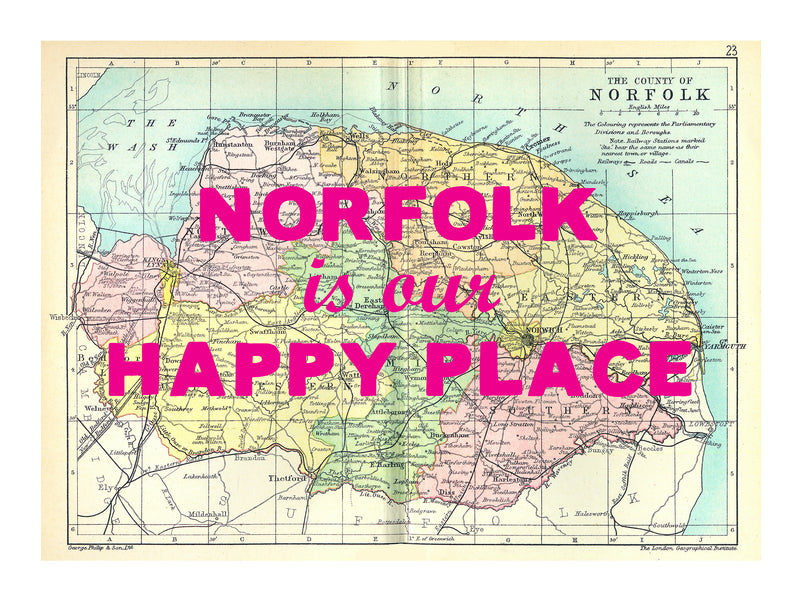 Custom Map Print for Any Location | Personalised Vintage Map Print | Pink Font