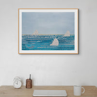 Paper Sails Painting No 1 | Mixed Media Seascape Wall Art - Framed Wall Art