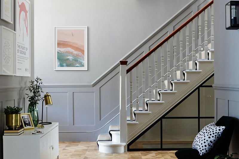 photographic beach print in hall