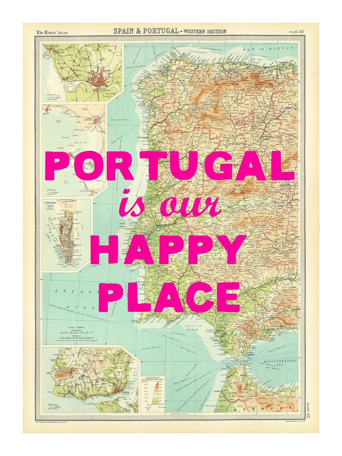 Custom Map Print for Any Location | Personalised Vintage Map Print | Pink Font