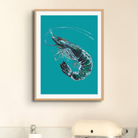 Prawn Painting | Shellfish Kitchen Art Print | Teal Green - Unframed