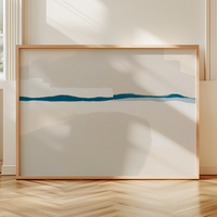 Framed abstract artwork with a minimalistic design on a wall.