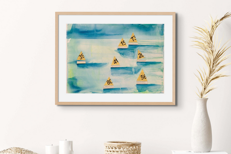 a sea painting print with boats for fathers day present - framed coastal wall art