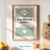 Personalised family name print - Framed print titled 'The Harris Family' with a heart design on a light background