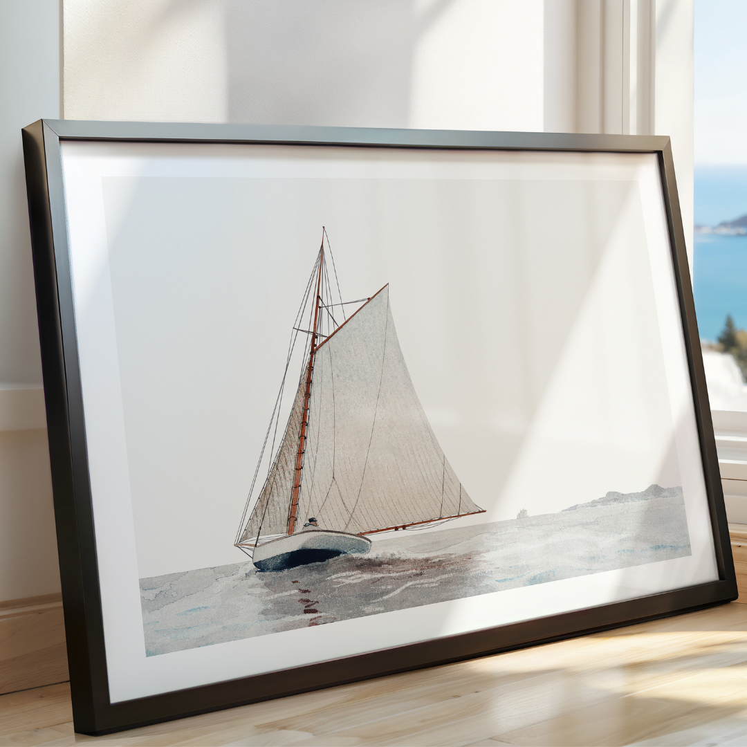 Sailing boat art print - Framed artwork of a sailboat painting on a light background