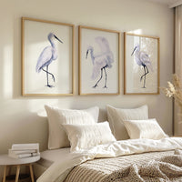 Set of Three White Egret Prints | Natural Background | Watercolour Bird Paintings -  Unframed