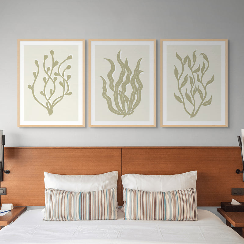 Abstract Neutral Seaweed Art Print No 2 | Coastal Graphic Wall Decor | Handcrafted Lino Cut Design - Unframed