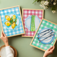 Asparagus Painting on Red Gingham | Kitchen Wall Art- Unframed