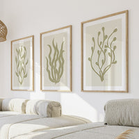 set of three lino cut seaweed art prints