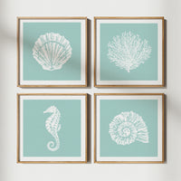 Scallop Shell Print | Graphic Shell Art Print | Aqua Blue - Unframed