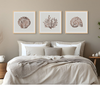 Set of Three Mocha Coral and Shell Art Prints  - Unframed