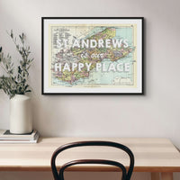 St Andrews Map Print | Our Happy Place White - Unframed