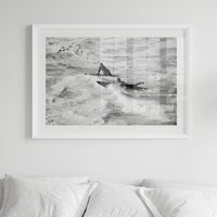 Surfer Paddling Outback Print | Black & White Beach Photography - Unframed