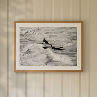 Surfer Paddling Outback Photography Print | Black & White Beach Photography - Framed