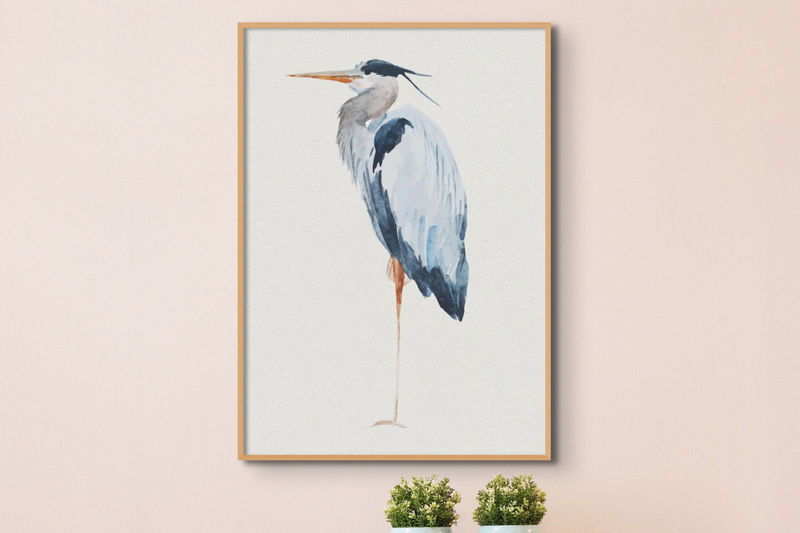 vintage heron art print as gift for dad - framed vintage bird wall art