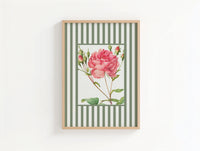 Vintage Rose 1 | Vintage Flower Art Print | Olive Green Stripe - Unframed