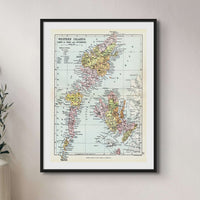 Western Isles of Scotland Vintage Map Print | Outer Hebrides Map Print - Framed Print