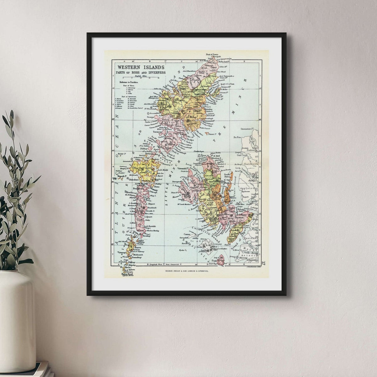 Western Isles of Scotland Vintage Map Print | Outer Hebrides Map - Unframed