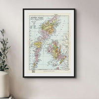 Western Isles of Scotland Vintage Map Print | Outer Hebrides Map - Unframed