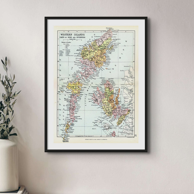 Western Isles of Scotland Vintage Map Print | Outer Hebrides Map - Unframed